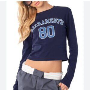 Edikted Navy Sacramento 80 Long Sleeve Tee - Size Small NWOT